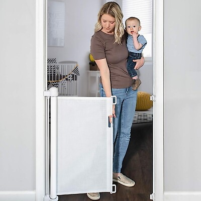 #ad Retractable Baby Gate Safe for Kids amp; Pets White 33quot; Tall x 55quot; Long $23.70