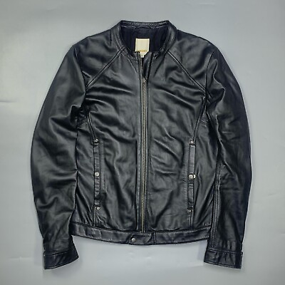 #ad Diesel Black Lamb Leather Cafe Racer Biker Zip Jacket Xl $126.65
