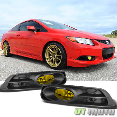 #ad #ad For 2012 2013 Honda Civic 2Dr Coupe Yellow Bumper Fog LightsSwitch LeftRight $56.99
