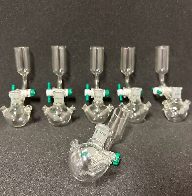 #ad Chemglass 14 20 Glass Schlenk 25 mL Reaction Flask w Stopcock LOT OF 6 vacuum $119.00