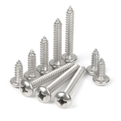 #ad 10 100PCS 304 Stainless Phillips Round Pan Head Bolts Self Tapping Sheet Screw $7.85