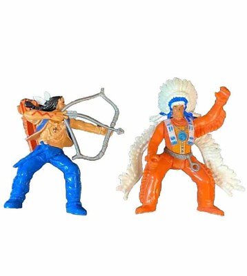 #ad Grandex Indian Set Of 2 Vintage Chief And Archer 4 Inch Plastic Native American $19.99