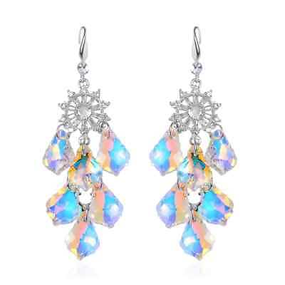 #ad Silvertone Glass White Crystal Dangle Drop Earrings Gift Jewelry for Women $16.14