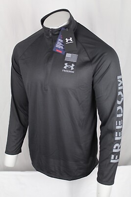 #ad Under Armour Men#x27;s UA Freedom Tech 1 2 Zip Pullover Black Pitch Gray 1382200 $39.59