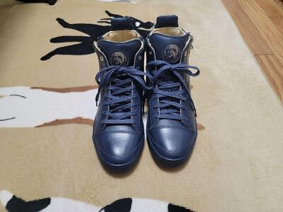 #ad Men 8.5US Diesel High Cut Leather Sneakers Side Zip Navy JPN Vintage Shoes $153.01