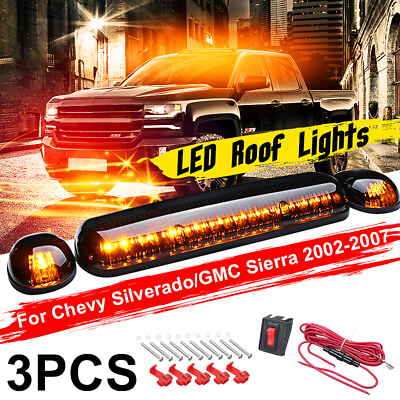 #ad For Chevy Silverado GMC Sierra Trunck 3PC Smoke Cab Roof Running Amber LED Light $31.92