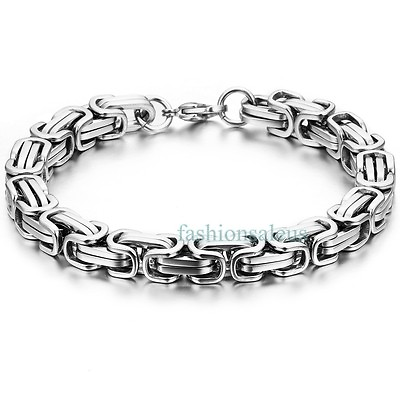 #ad Silver 8mm Stainless Steel Square Mechanic Style Tone Link Chain Men#x27;s Bracelet $9.99