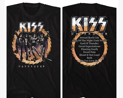 #ad Kiss Music Band T Shirt Destroyer Album Tour 2 Side Tour Official Black Cotton $39.99