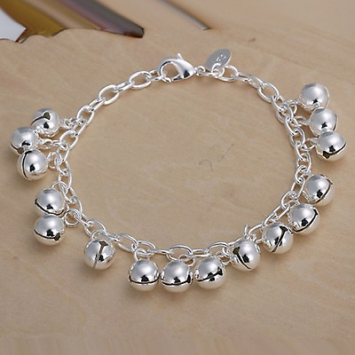 #ad Women Fashion Jewelry 925 Silver Plated Bell Bead Bangle Bracelet 15 2 $12.49