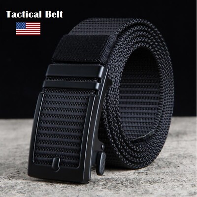 #ad Mens Ratchet Belt Nylon Web Belts for with Automatic Slide Buckle Tactical Belt $10.69