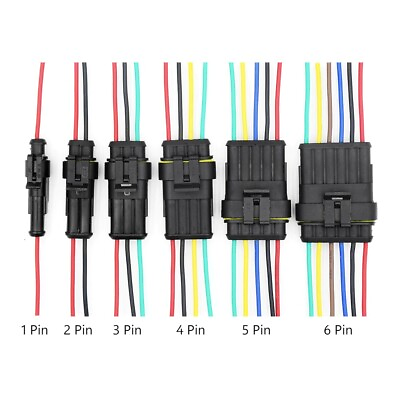 #ad #ad 1 6 Pin Waterproof Male Female Connectors Attached Wire Cable Colors Plug Sealed $5.99