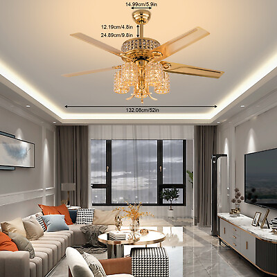 #ad 52quot; LED Retro Crystal Ceiling Fan Light Chandelier 5 Metal Blades 3 Speed Remote $118.00