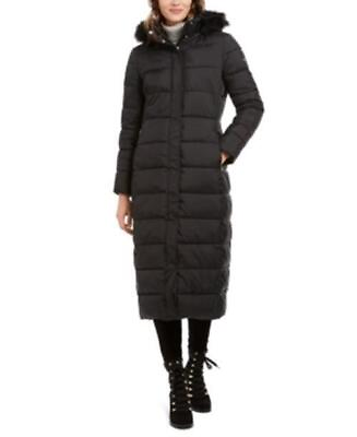 #ad CALVIN KLEIN Womens Faux Fur Trim Hooded Maxi Puffer Coat XS Black $39.60