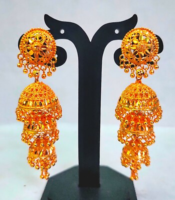 #ad 22K Gold Plated Gift Designer Jhumka Earrings Indian 3quot; Long Fashion SET JaG8 C $28.14