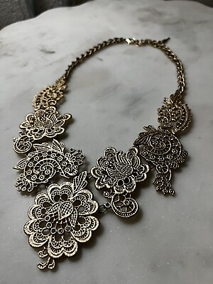 #ad Statement Piece Lace Necklace Gold Color Gorgeous $120.00