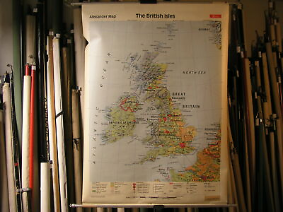 #ad British Isles Alexander Karte English 1989 Schulwandkarte Wall Map $155.71
