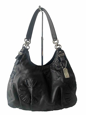 #ad Coach Madison OP Art Maggie Black Leather Hobo Shoulder Bag Purse 16504 $64.99