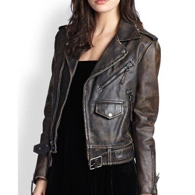 #ad Women LambSkin Soft Real Leather Jacket Motorcycle Black Slim Fit Biker Jacket $115.99
