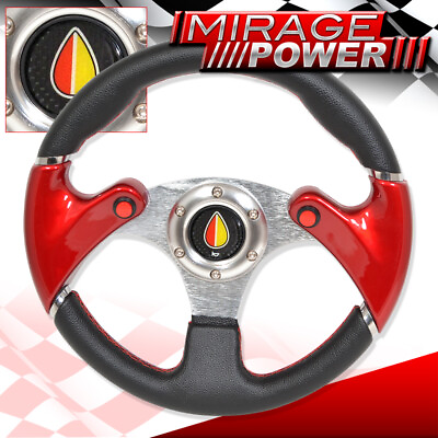 #ad 320mm 6 Bolts Hole Dual Nos Steering Wheel Red Blac Pvc Leather Old Leaf Horn $42.99