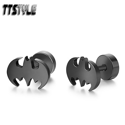 #ad TTstyle Black Surgical Steel Batman Fake Ear Plug Earrings Pair NEW AU $9.99