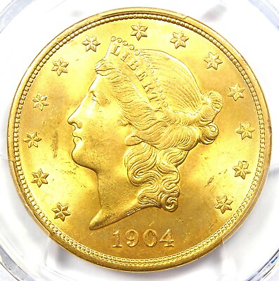 #ad 1904 Liberty Gold Double Eagle $20 Coin PCGS MS65 Plus Grade $6500 Value $5400.75