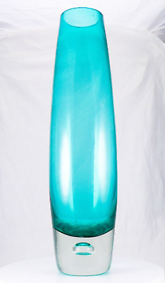 #ad Finnish Riihimaki Tamara Aladin Style Large Turquoise Glass Vase 15quot; Tall MCM $189.00
