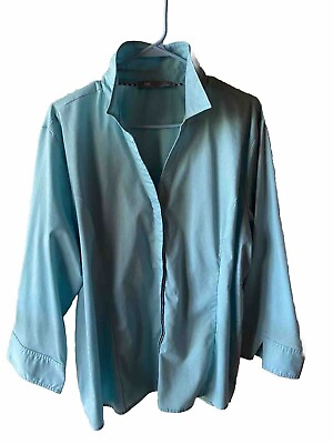 #ad EUC Lee Riders Womans Button Down Blue Aqua Blouse Shirt Sz 2X Ribbed Texture $14.88