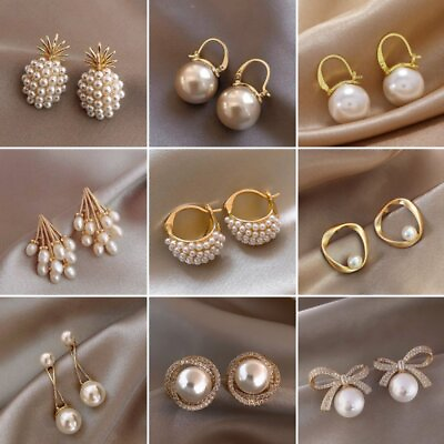 #ad Fashion Pearl Zircon Crystal Bowknot Earrings Stud Women Wedding Jewellery Gift AU $3.02