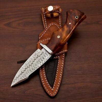 #ad Custom Handmade Damascus Steel Bowie Hunting Knife Rose Wood Handle W Sheaths $29.99