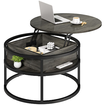 #ad 2 Tier Round Lift Top Coffee Table with Hidden Storage Compartment Home Office $84.99