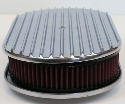 #ad 15quot; Oval Full Finned Polished Aluminum Air Cleaner Red Washable Filter SBC BBC $79.99
