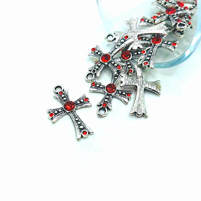 #ad 4 20 or 50 pcs Silver and Red Rhinestone Cross Charms US Seller RD003 $23.95