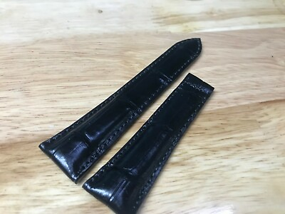 #ad 22mm 16mm Genuine Crocodile Leather Watch Strap Deployment Band Black $45.00
