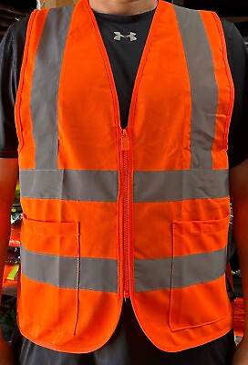 #ad Crew Orange High Visibility Safety Vest With 2 Pockets $6.99