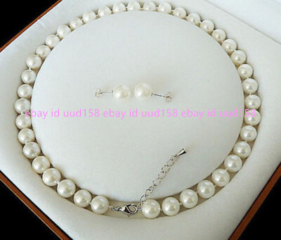 #ad New 10MM White Shell Pearl Necklace Earring Set AAA 18quot; $4.99
