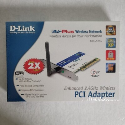 #ad New D Link Air Plus Dwl 520 Wireless Pci Adapter 802.11B 22Mbps New Sealed $12.79