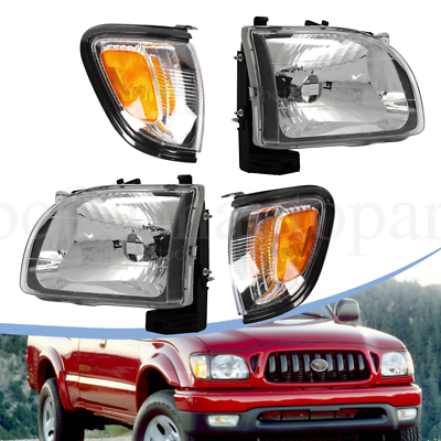 #ad For 2001 2002 2003 2004 Toyota Tacoma White Headlights amp; Black Corner Light 4Pcs $66.91