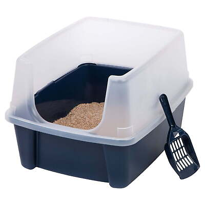 #ad IRIS Extra Tall Open Top Cat Litter Box with Hooded Shield Cover amp; Scoop Navy $13.33