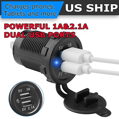 #ad 12V Car Cigarette Lighter Socket Dual 2.1A USB Port Charger Power Outlet LED USA $6.95
