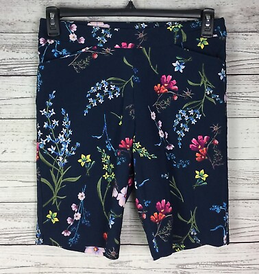 #ad Time amp; True Floral Elastic Waist Pull On Stretch Bermuda Shorts Size S 4 6 $12.99