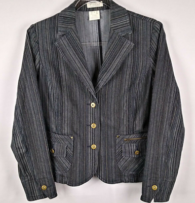 #ad FDJ Womens Size 4 Blazer Striped Work Jacket Carrier Button Down Dark Gray Multi $10.39