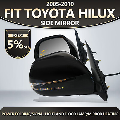 #ad Fit 2005 2010 Toyota Hilux Side Mirrors Folding Arrow Signal Chrome Black 9 Pins $161.49