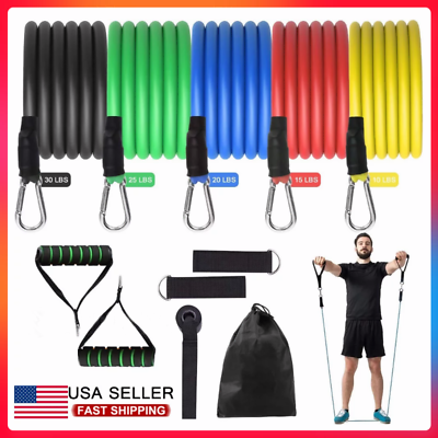 #ad 11 PCS Resistance Band Set Yoga Abs Exercise Fitness Tube Gym Home Workout Bands $11.99
