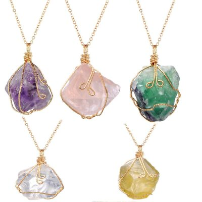 #ad Natural Gemstone Necklace Chakra Stone Pendant Energy Healing Crystal with Chain $5.99