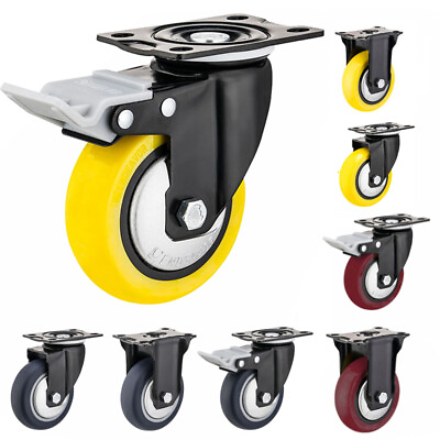 #ad #ad 2 4 Pack Heavy Duty Swivel Plate Caster Wheels 3quot; 4quot; 5quot; Polyurethane Wheels US $18.99