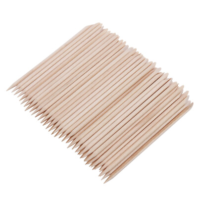 #ad 100 Pcs Double Ended Bamboo Nail Cleaning Sticks Cuticle Manicure Tools $7.95