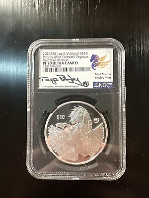 #ad 2023 PM BV Island Pobjoy Mint Farewell Pegasus 1st Day of Issue NGC PF70 UC $495.00