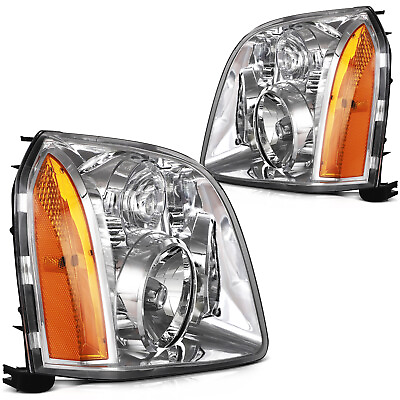 #ad Headlights Assembly Pair For GMC Yukon XL 1500 2500 2007 2014 Chrome w Amber $86.69
