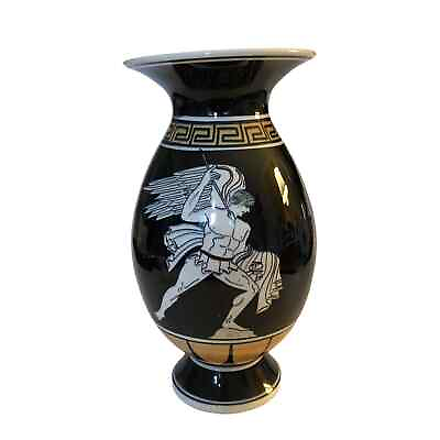 #ad Classic Greek Mid Century Handmade Ceramic Black amp; Gold Vase Signed Numbered 9quot; $39.00