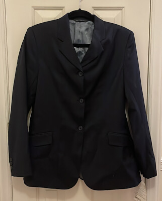 #ad Devon Aire EquiFit Stretch Poly Wool Navy Pinstripe Jacket 14L NEW $40.00